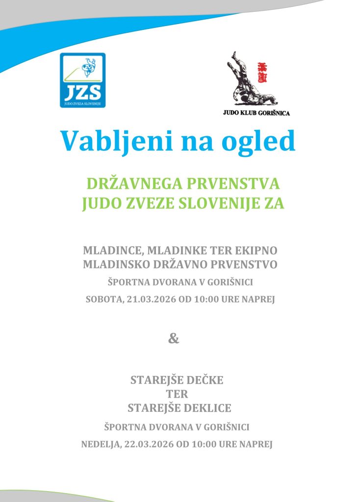 Vabilo na ogled državnega prvenstva judo zveze Slovenije